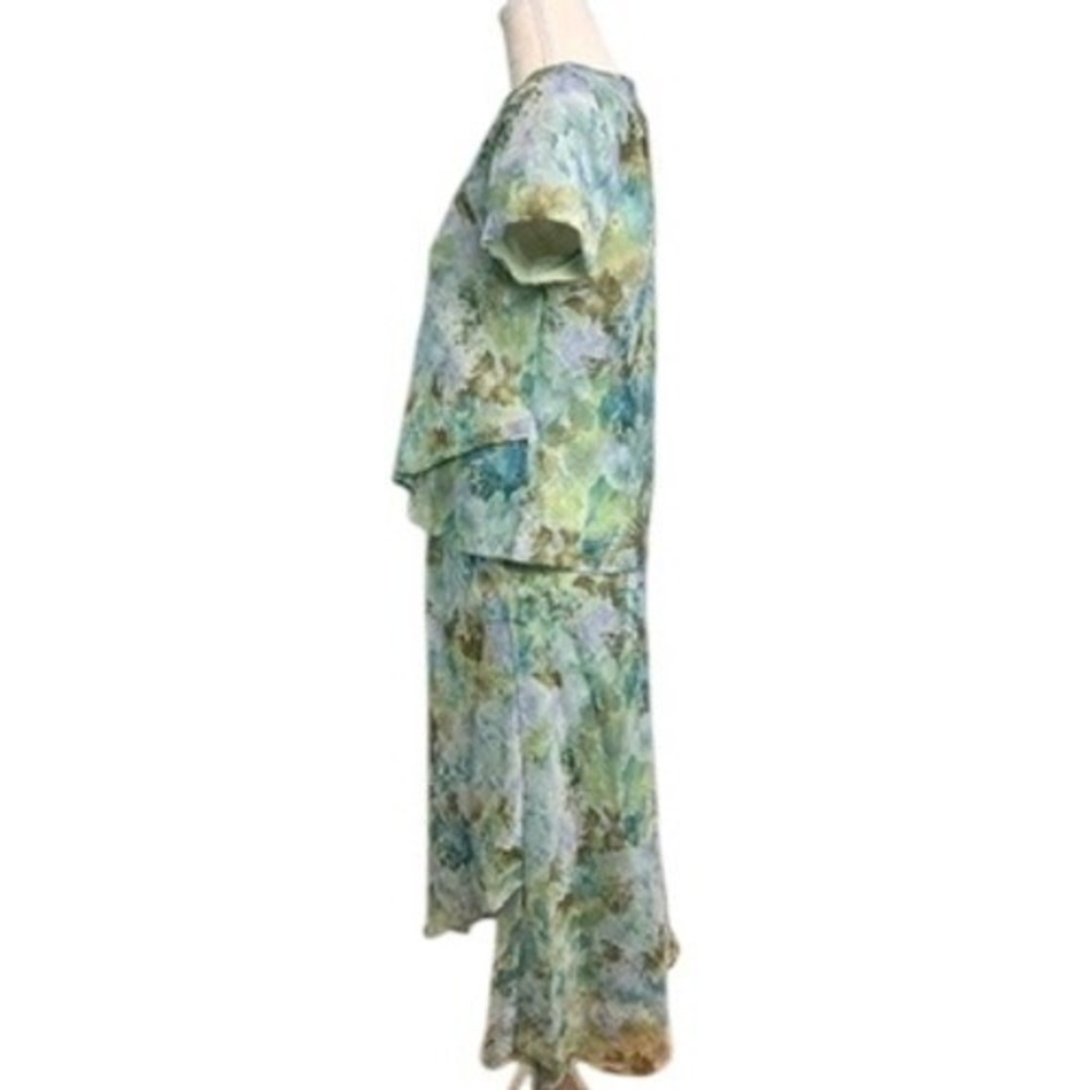 Vintage Floral Watercolor Skirt Set Womens 6P Short Sleeve Layered Garden Party - Picture 6 of 15